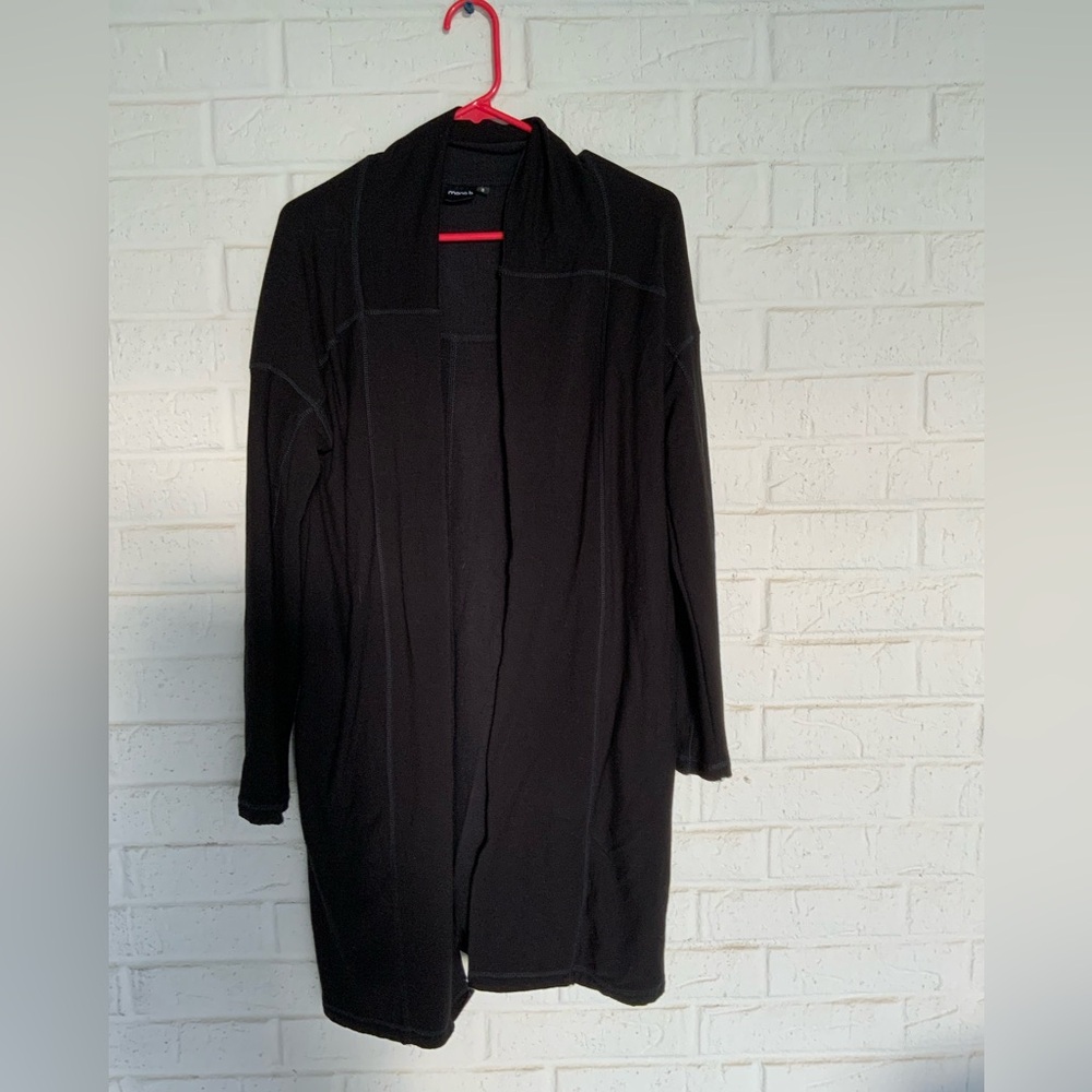 Mono B Long Open Black Cardigan